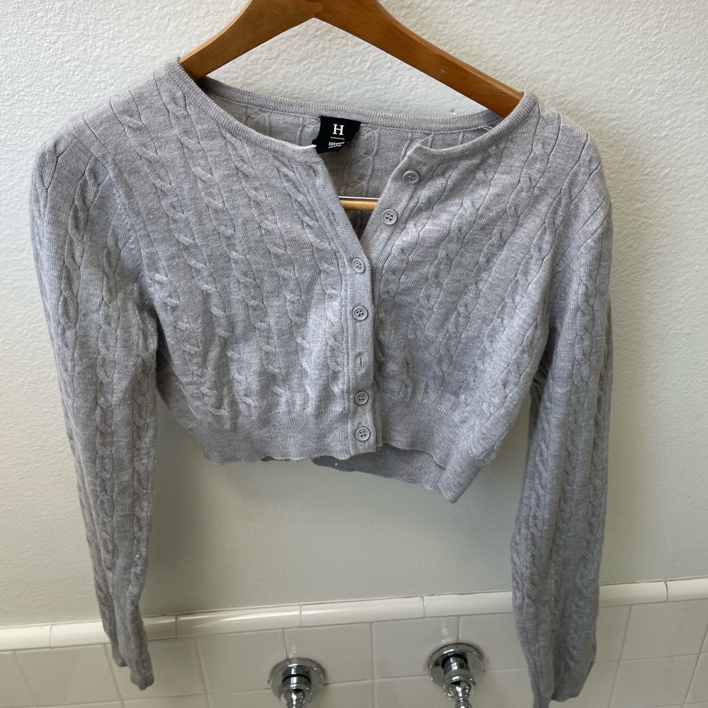 Gray Cable Knit Cardigan